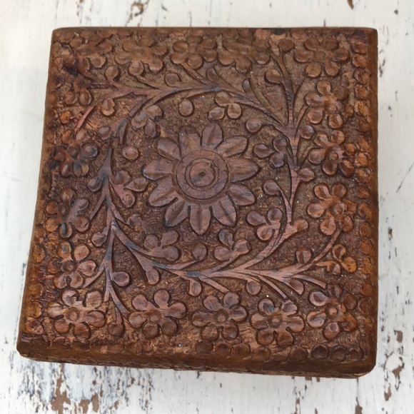 Vintage Carved Wooden Jewelry Box Boho